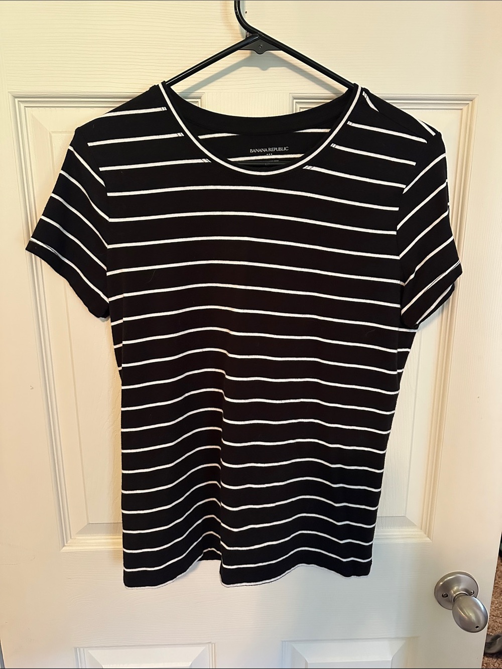 Banana Republic Black and White Striped Short Sleeve Tee